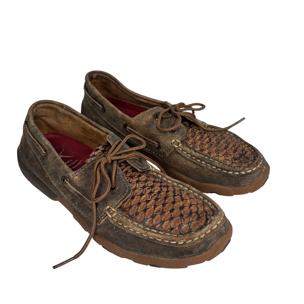 Twisted X Driving‎ Moc Brown Leather Boat Shoes Woven Fisherman Preppy Western 7